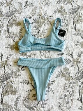 NWT Zaful Textured Cutout Bikini in Light Blue • L